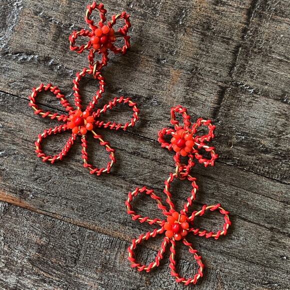 Anthropologie Jewelry - NEW Orange & Gold Floral Dangle Earrings